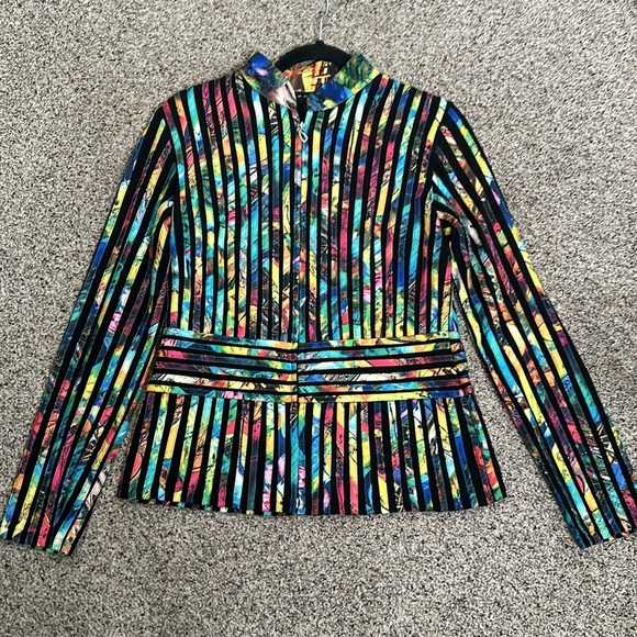 Weavz multi color peplum long sleeves rainbow blouse top size small - Picture 5 of 8
